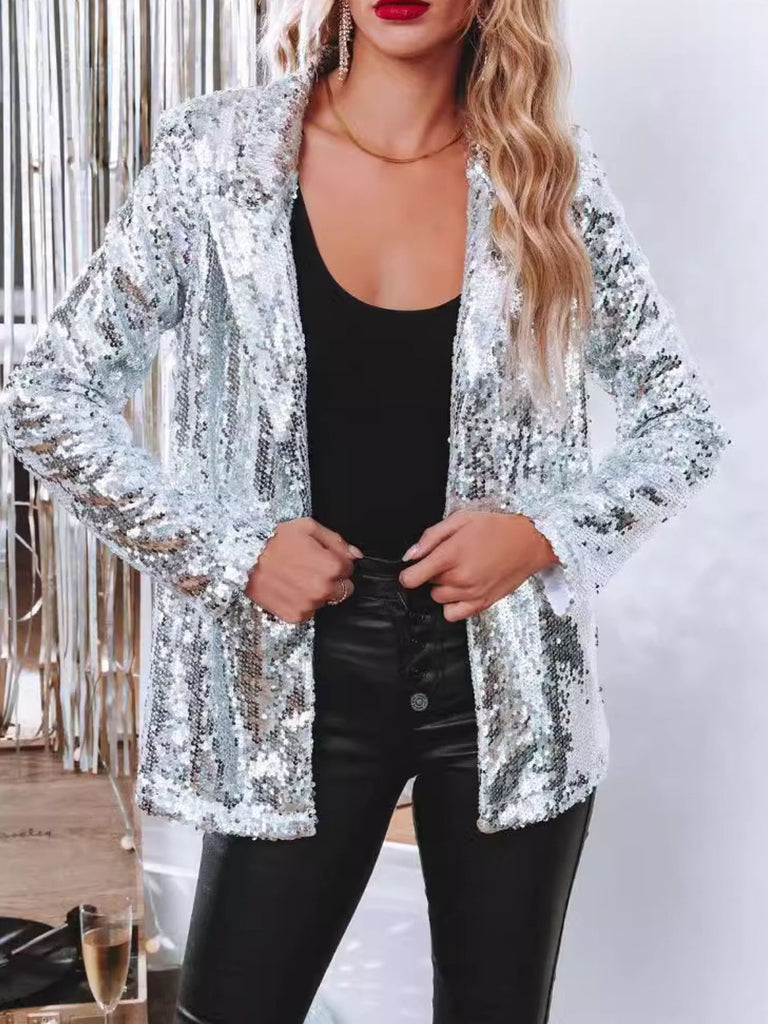 Sequin Lapel Collar Blazer