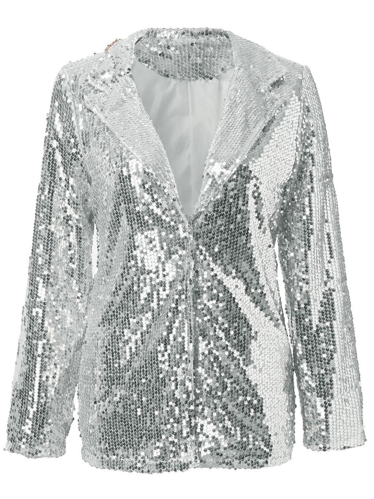 Sequin Lapel Collar Blazer