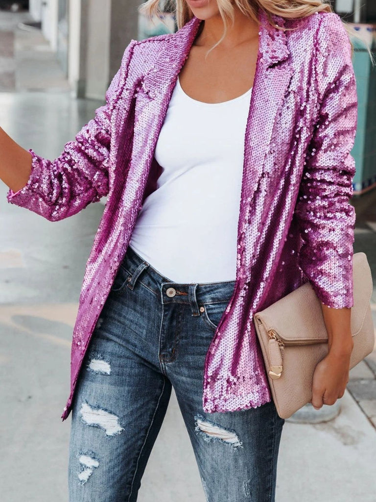 Sequin Lapel Collar Blazer