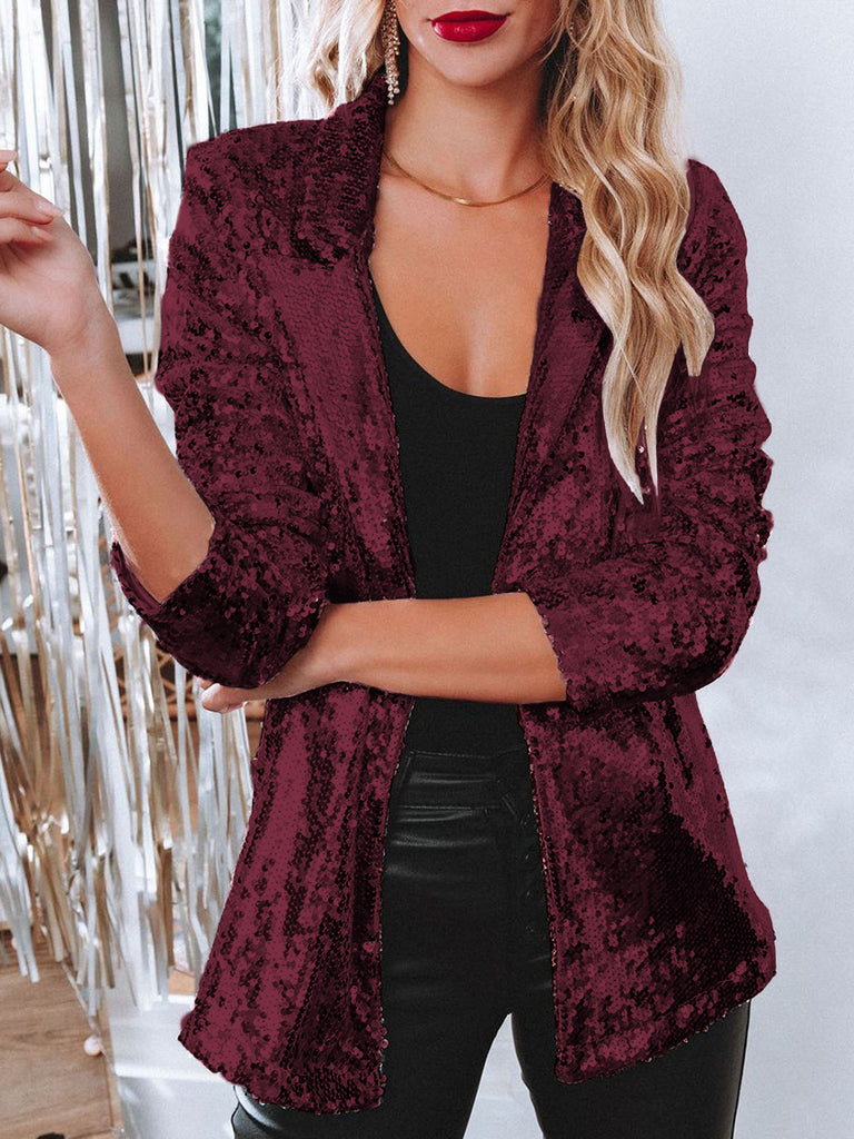 Sequin Lapel Collar Blazer