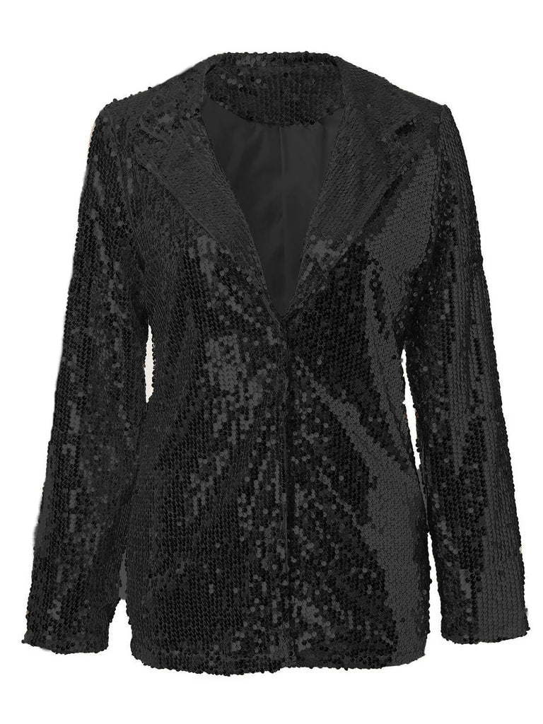 Sequin Lapel Collar Blazer