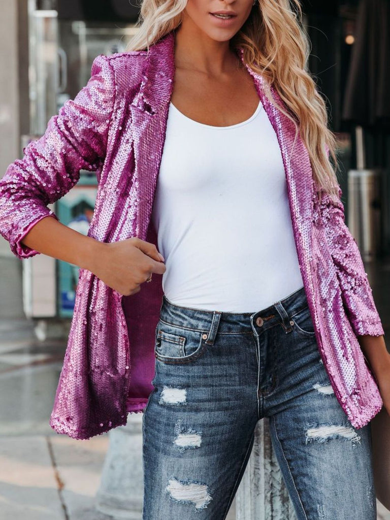 Sequin Lapel Collar Blazer